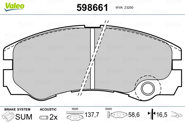 VALEO 598661 Brake Pad Set, disc brake