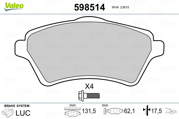 VALEO 598514 Brake Pad Set, disc brake