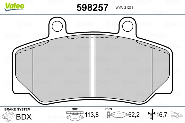 VALEO 598257 Brake Pad Set, disc brake