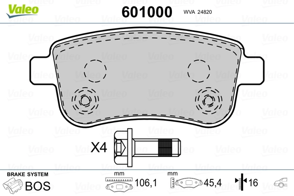 VALEO 601000 Brake Pad Set, disc brake