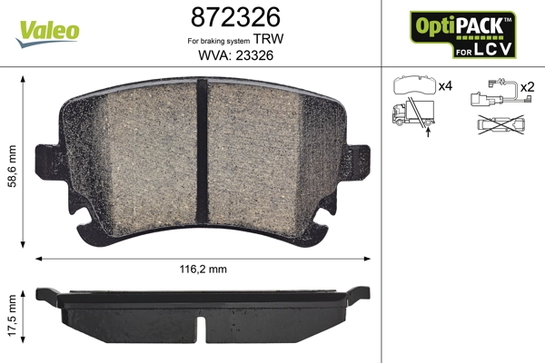 Brake Pad Set, disc brake OPTIPACK for LCV 872326