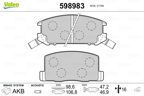 VALEO 598983 Brake Pad Set, disc brake