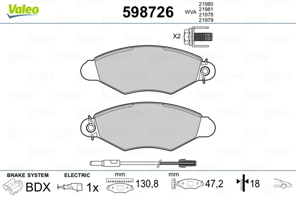 VALEO 598726 Brake Pad Set, disc brake
