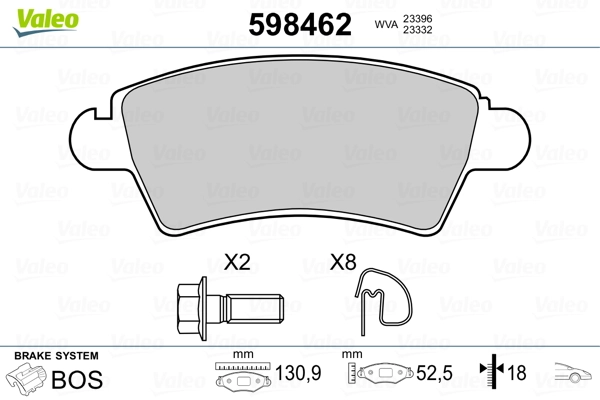 VALEO 598462 Brake Pad Set, disc brake
