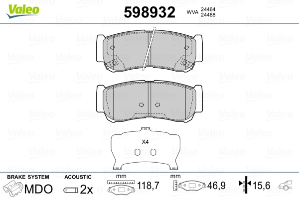 VALEO 598932 Brake Pad Set, disc brake