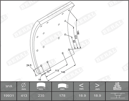 Brake Lining Kit, drum brake KBL19931.1-1637