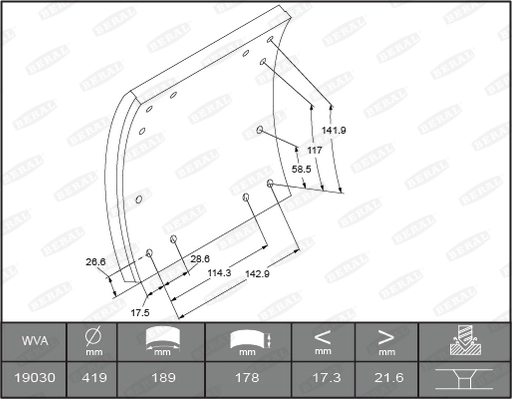 Brake Lining Kit, drum brake KBL19030.0-1631