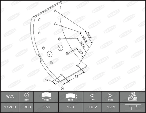 Brake Lining Kit, drum brake KBL17280.3-1561