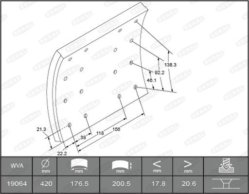 Brake Lining Kit, drum brake KBL19063.0-1616