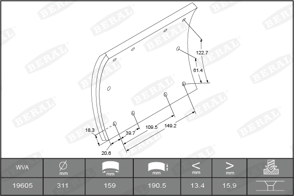 BERAL KBL19604.0-1550 Brake Lining Kit, drum brake