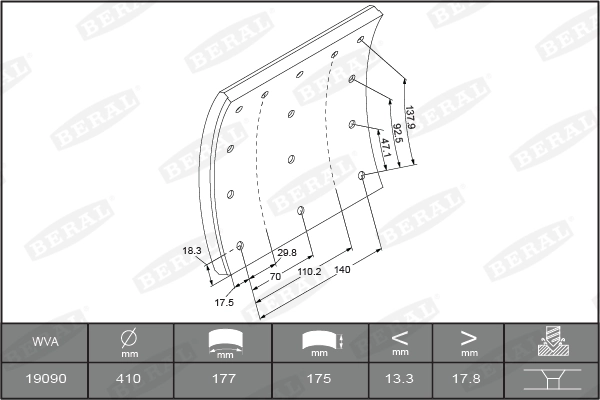 Brake Lining Kit, drum brake KBL19090.0-1627