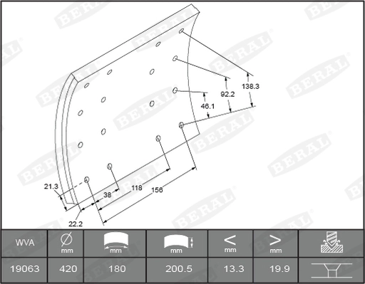 BERAL KBL19063.1-1616 Brake Lining Kit, drum brake