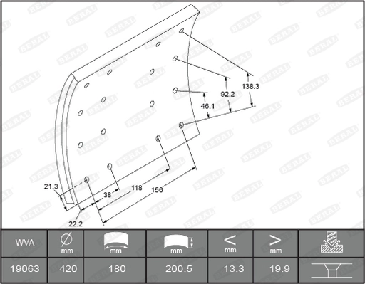 Brake Lining Kit, drum brake KBL19063.0-1616