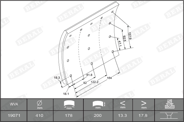 Brake Lining Kit, drum brake KBL19071.0-1550