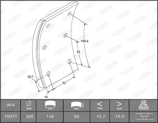 Brake Lining Kit, drum brake KBL15077.0-1541