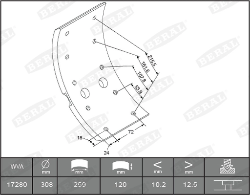Brake Lining Kit, drum brake KBL17280.4-1561