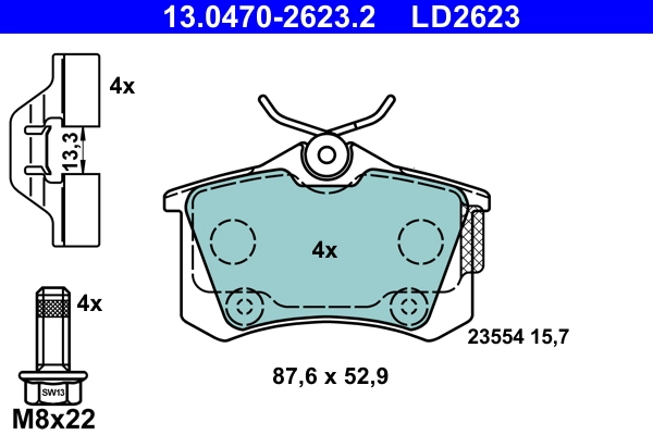 Brake Pad Set, disc brake ATE Ceramic 13.0470-2623.2