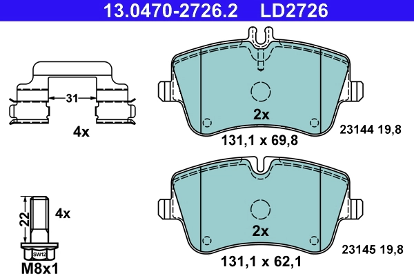 Brake Pad Set, disc brake ATE Ceramic 13.0470-2726.2