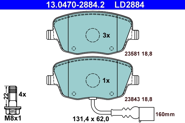 Brake Pad Set, disc brake ATE Ceramic 13.0470-2884.2