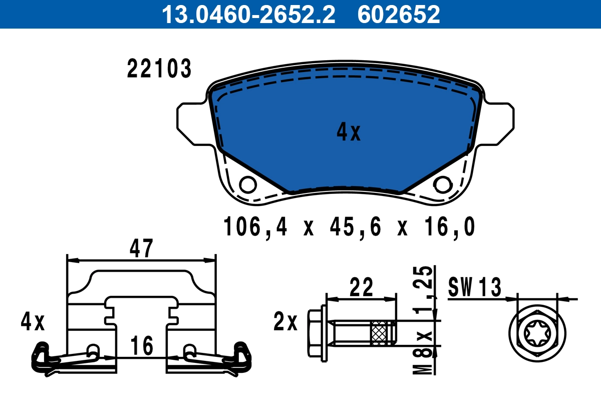 Brake Pad Set, disc brake 13.0460-2652.2