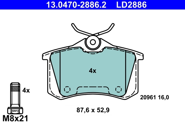 Brake Pad Set, disc brake ATE Ceramic 13.0470-2886.2