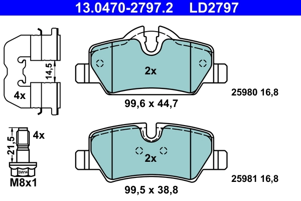 Brake Pad Set, disc brake ATE Ceramic 13.0470-2797.2