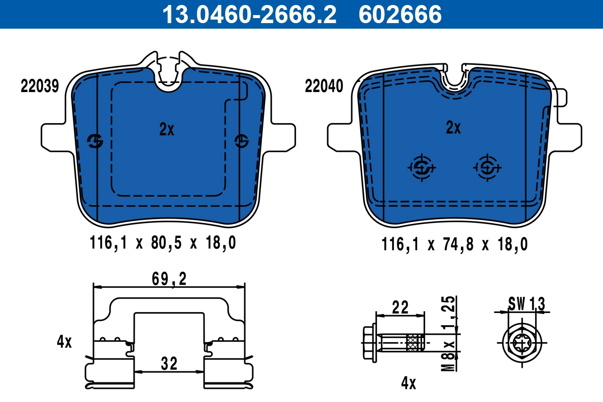 Brake Pad Set, disc brake 13.0460-2666.2
