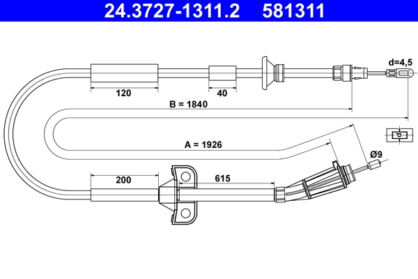 Cable Pull, parking brake 24.3727-1311.2