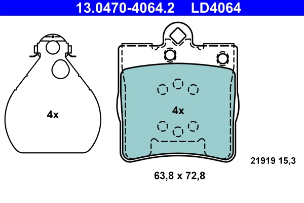 Brake Pad Set, disc brake ATE Ceramic 13.0470-4064.2