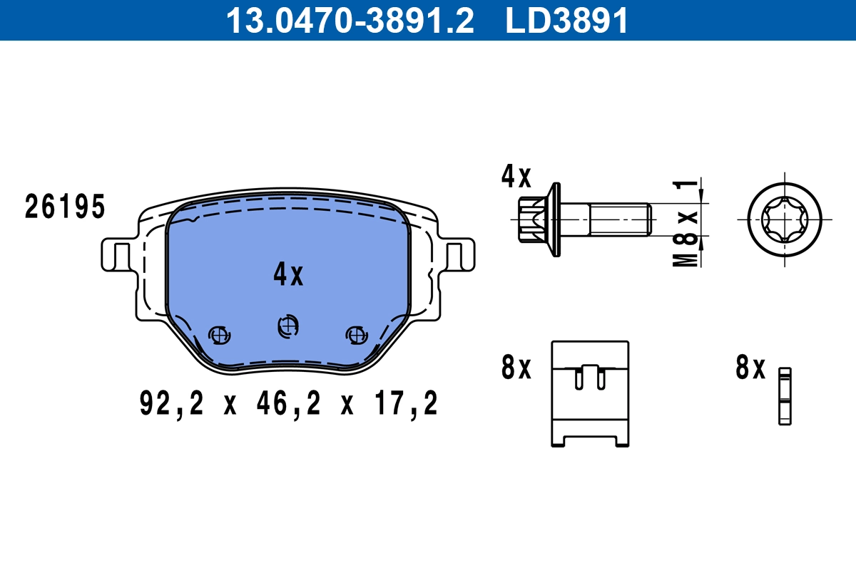 Brake Pad Set, disc brake ATE Ceramic 13.0470-3891.2