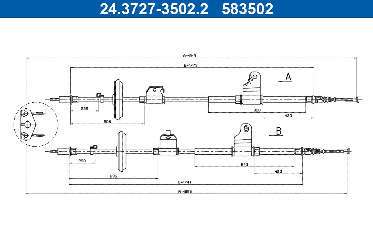Cable Pull, parking brake 24.3727-3502.2