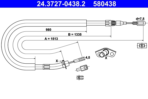 Cable Pull, parking brake 24.3727-0438.2