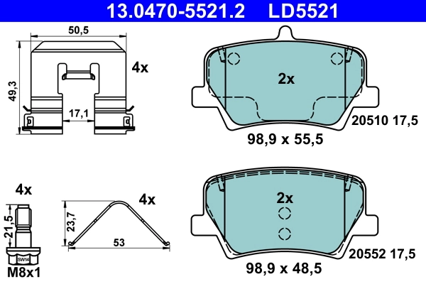 Brake Pad Set, disc brake ATE Ceramic 13.0470-5521.2