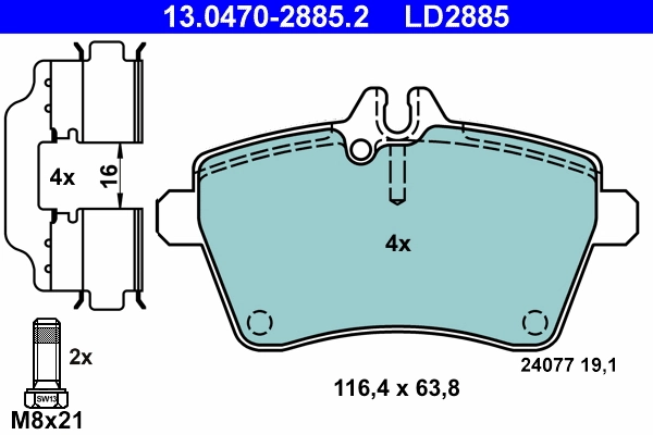 Brake Pad Set, disc brake ATE Ceramic 13.0470-2885.2