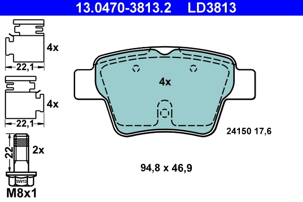 Brake Pad Set, disc brake ATE Ceramic 13.0470-3813.2