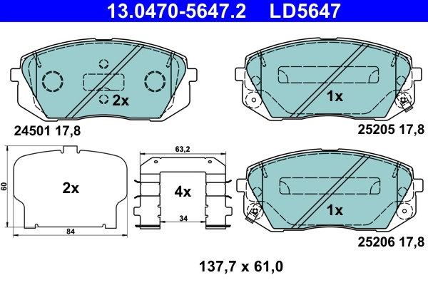 Brake Pad Set, disc brake ATE Ceramic 13.0470-5647.2