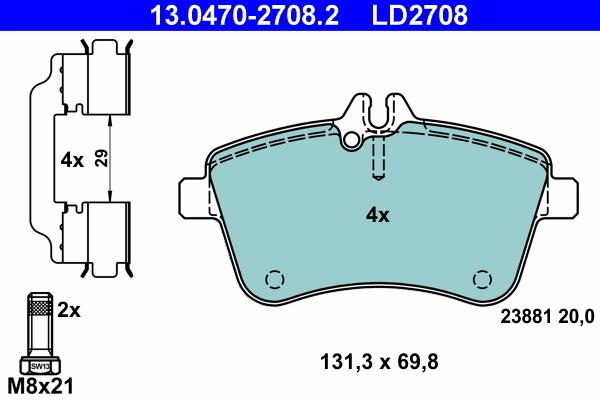 Brake Pad Set, disc brake ATE Ceramic 13.0470-2708.2