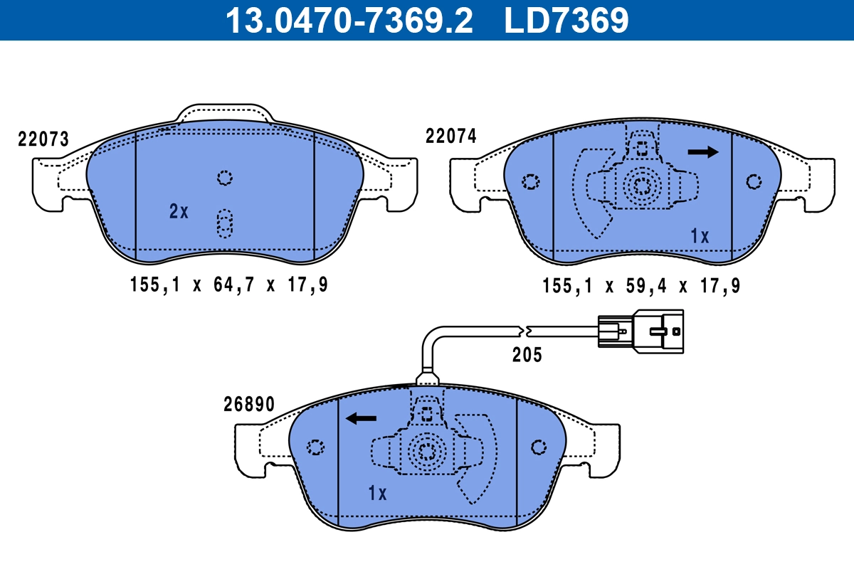 Brake Pad Set, disc brake ATE Ceramic 13.0470-7369.2