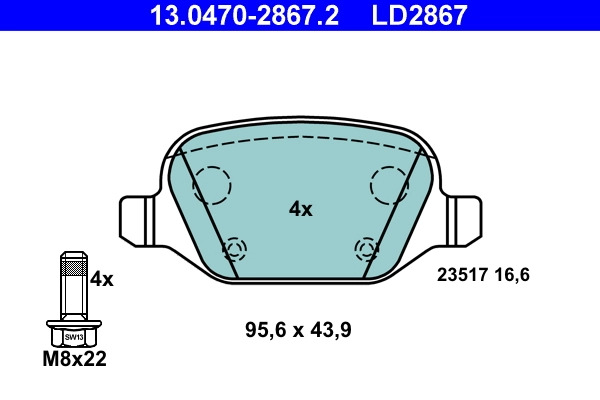 Brake Pad Set, disc brake ATE Ceramic 13.0470-2867.2