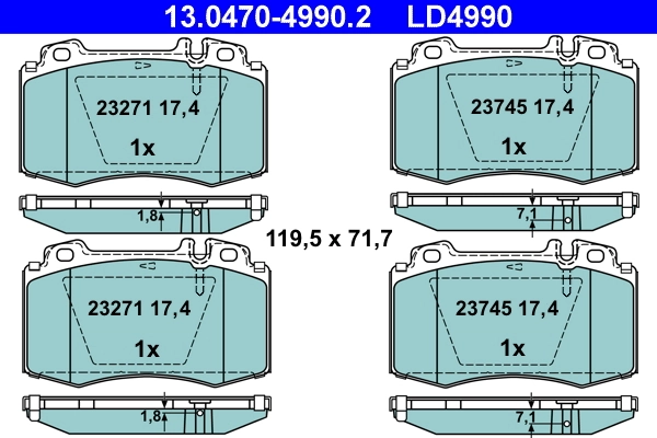 Brake Pad Set, disc brake ATE Ceramic 13.0470-4990.2
