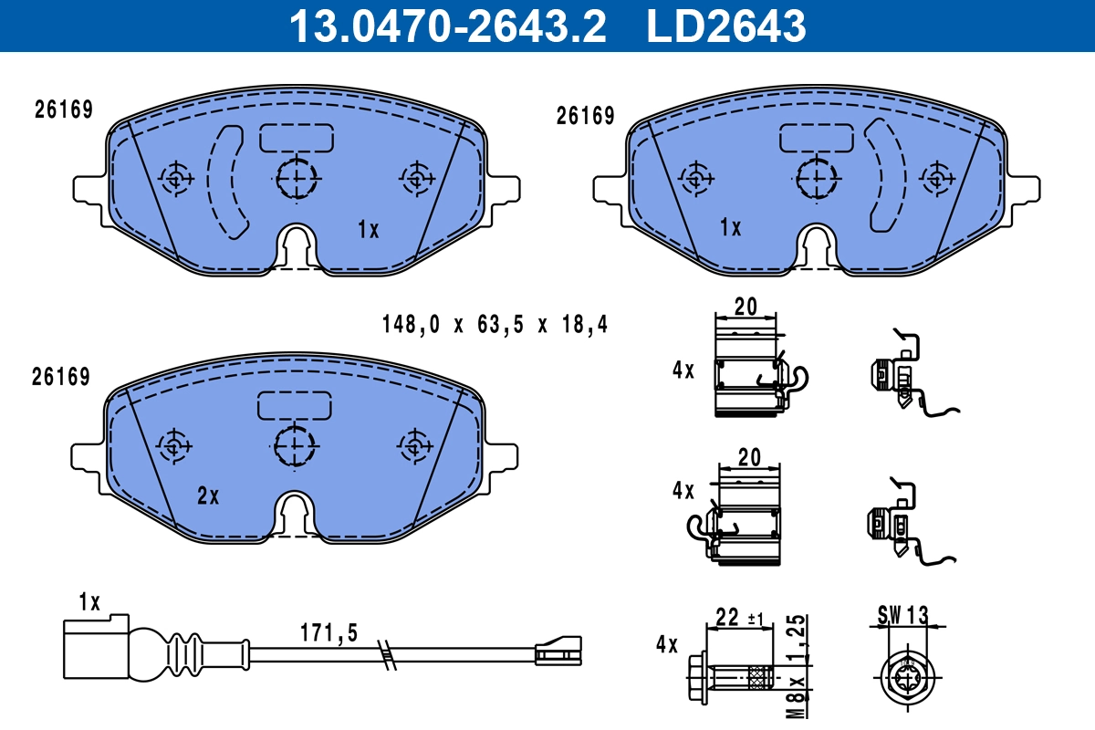 Brake Pad Set, disc brake ATE Ceramic 13.0470-2643.2