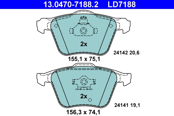 Brake Pad Set, disc brake ATE Ceramic 13.0470-7188.2