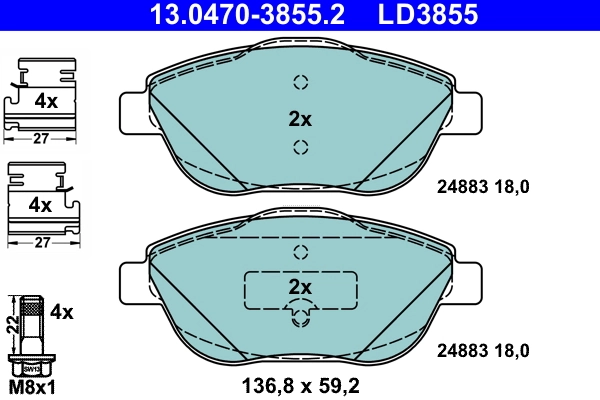 Brake Pad Set, disc brake ATE Ceramic 13.0470-3855.2