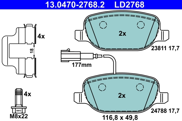Brake Pad Set, disc brake ATE Ceramic 13.0470-2768.2