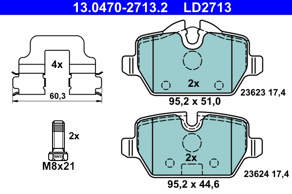Brake Pad Set, disc brake ATE Ceramic 13.0470-2713.2