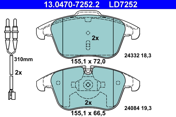 Brake Pad Set, disc brake ATE Ceramic 13.0470-7252.2