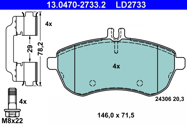 Brake Pad Set, disc brake ATE Ceramic 13.0470-2733.2