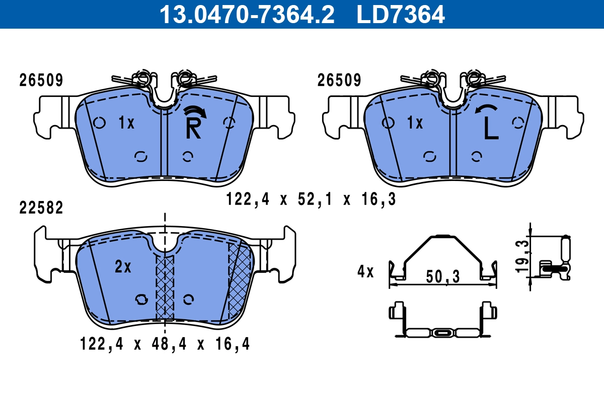 Brake Pad Set, disc brake ATE Ceramic 13.0470-7364.2
