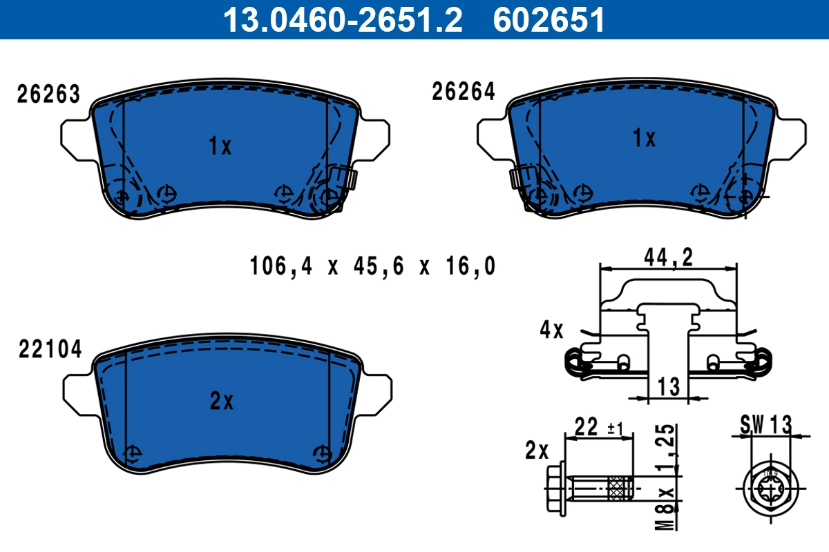 Brake Pad Set, disc brake 13.0460-2651.2