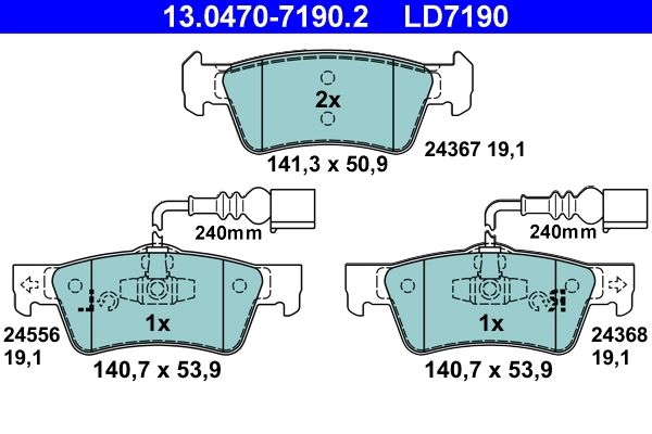 Brake Pad Set, disc brake ATE Ceramic 13.0470-7190.2